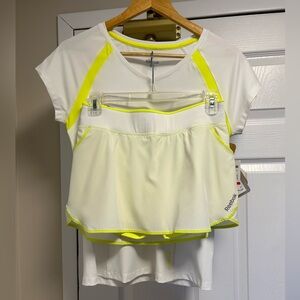 Reebok White and Neon Yellow Sports Top